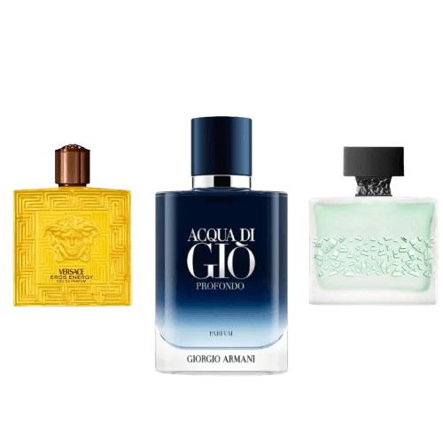 3-Piece Men's Fragrance Set: Versace Eros, Giorgio Armani Acqua di Giò Profondo, Versace Dylan Blue