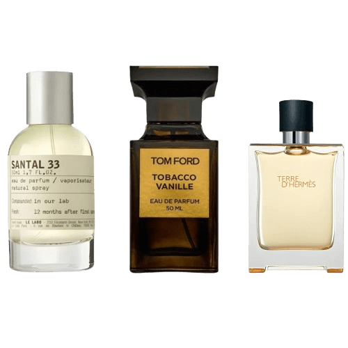 3-Piece Women's Fragrance Set: Le Labo Santal 33, Tom Ford Tobacco Vanille, Terre d’Hermès